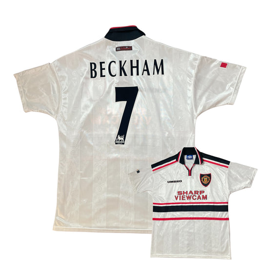 MANCHESTER UNITED 1997/99   AWAY FOOTBALL SHIRT (XL) BECKHAM 7
